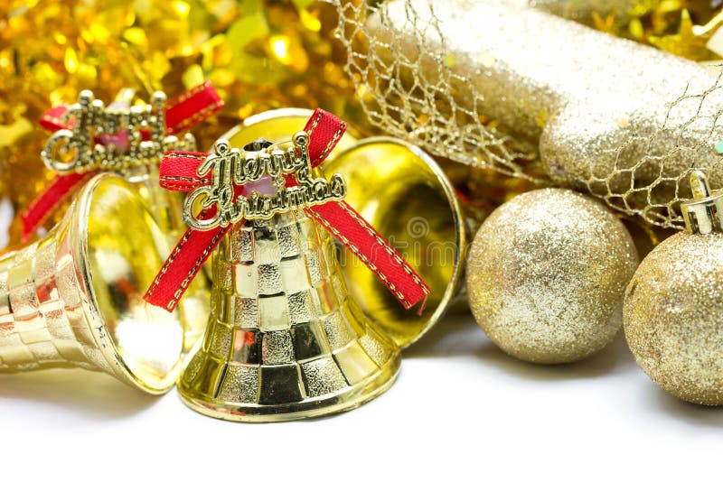 Christmas Background with Golden Bell Ornament Stock Image - Image of