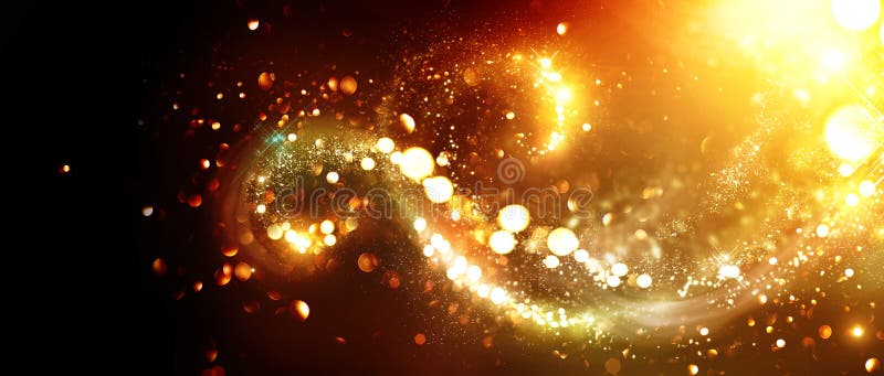Christmas background. Golden glittering stars swirls royalty free stock image