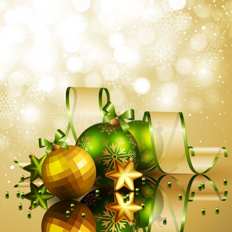 Christmas Background with Green and Golden Balls Stock Vector