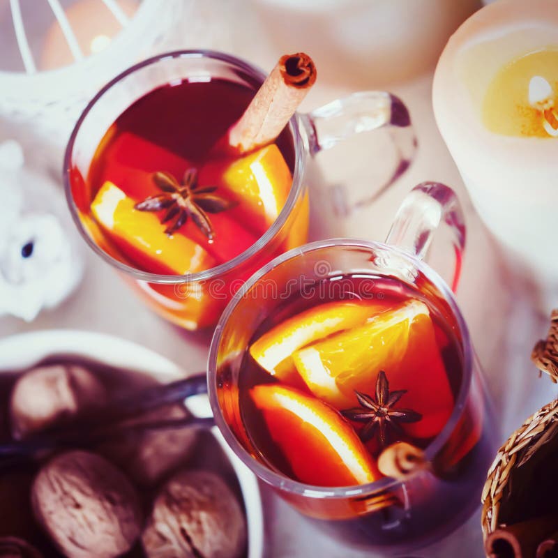 Christmas background with mulled wine