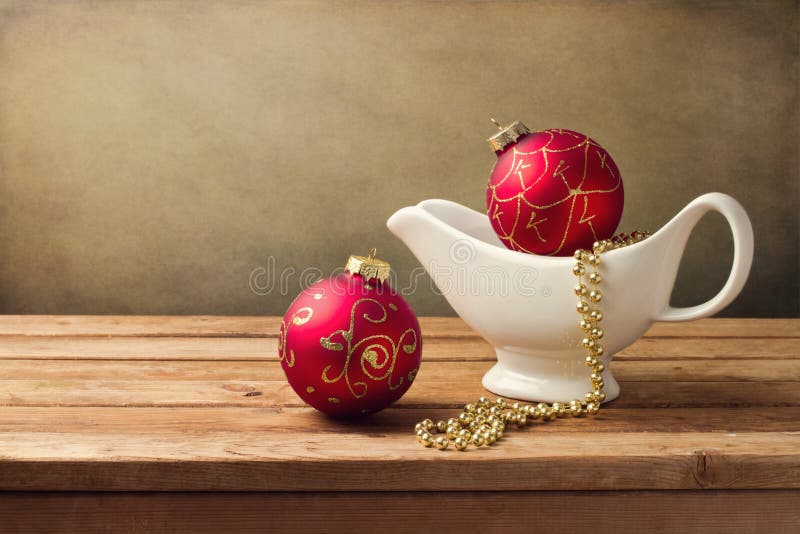 Christmas Background with Ornaments and Gravy Boat Stock Image Image