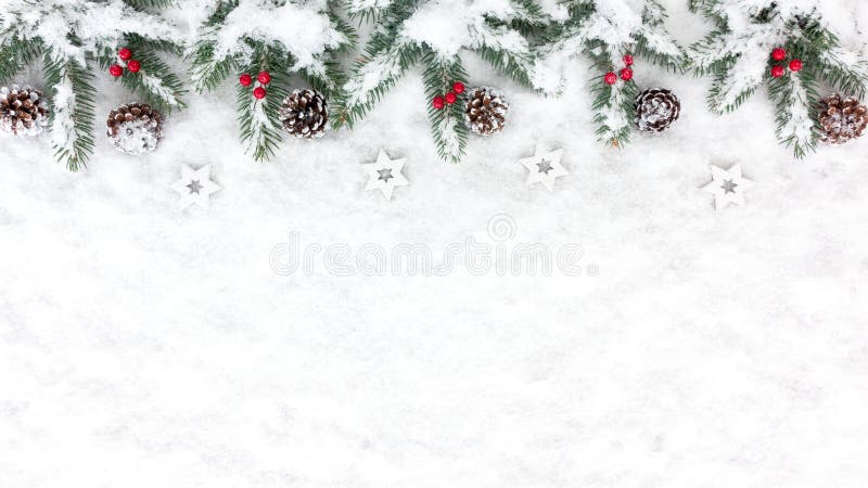 Christmas Background with Snow, Stars, Pine Cones and Fir Tree T stock image Christmas Background with Snow, Stars, Pine Cones and Fir Tree T stock image