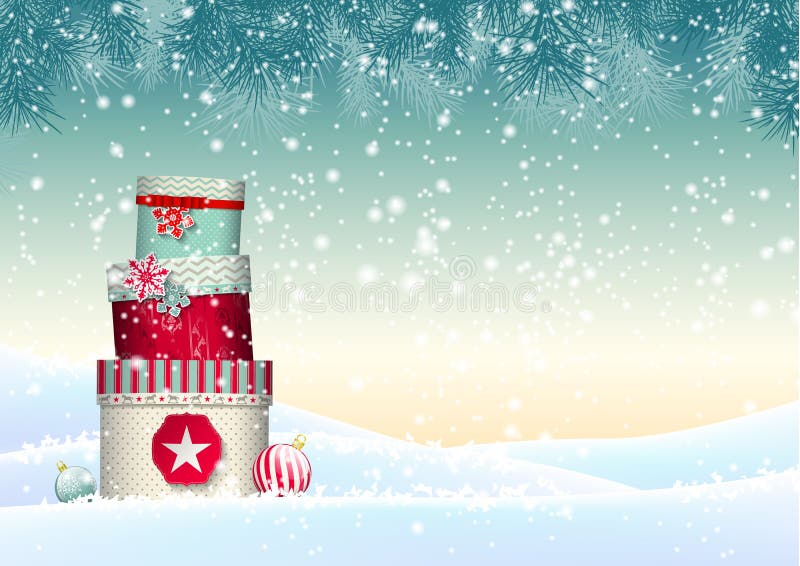 Christmas background with stack of colorful