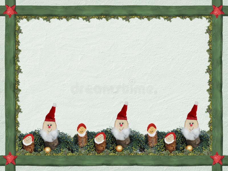Christmas background with wooden frame and cute dwarfs royalty free stock images Christmas background with wooden frame and cute dwarfs royalty free stock images