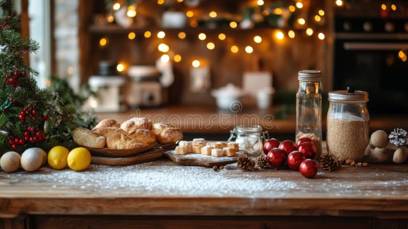 Christmas Baking Treats Festive Kitchen Scene stock illustration