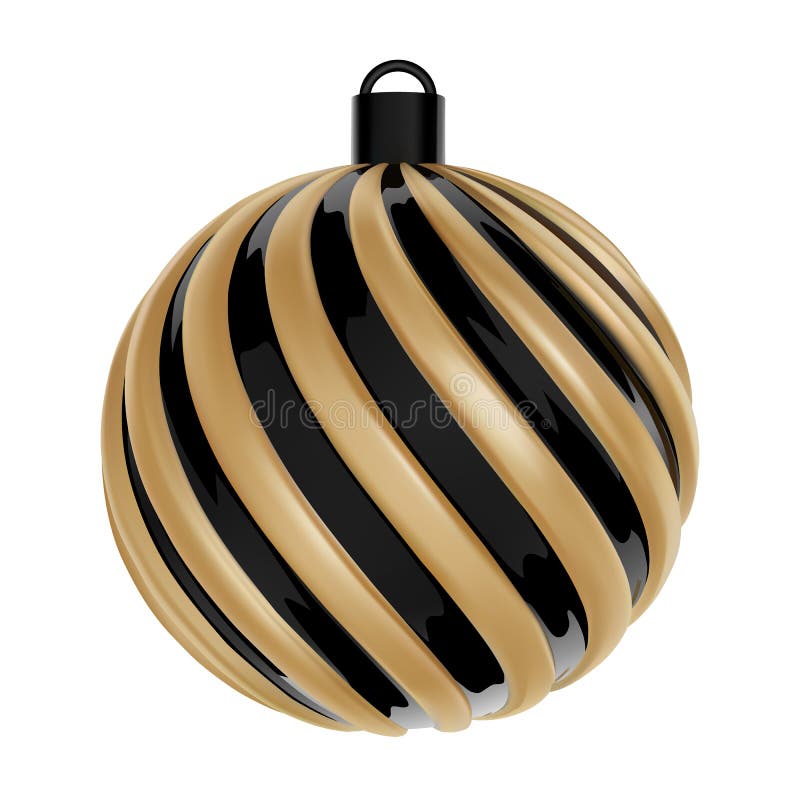Christmas Ball in Black and Gold Color. Twisted Christmas Ball on White ...