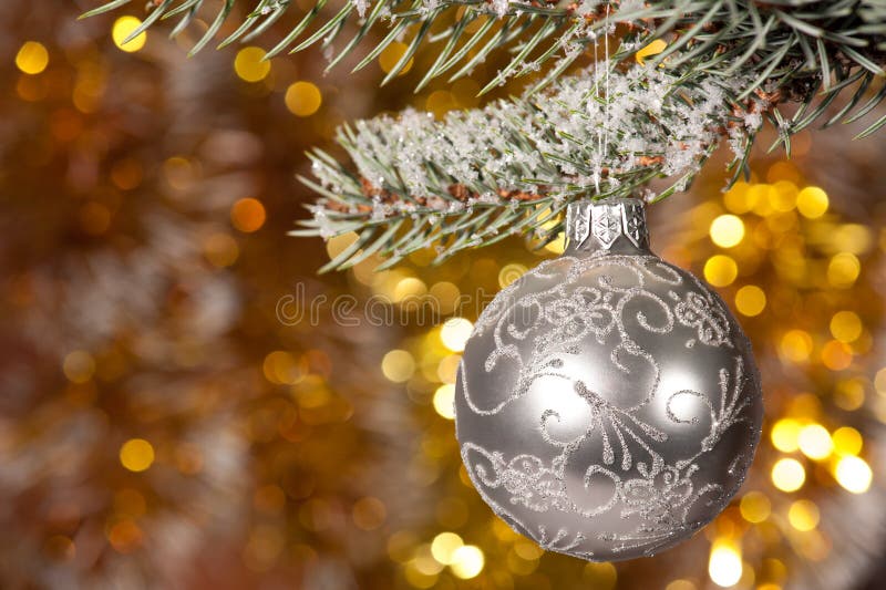 Red Christmas Decoration on Snow-covered Pine Tree Outdoors Stock Image ...