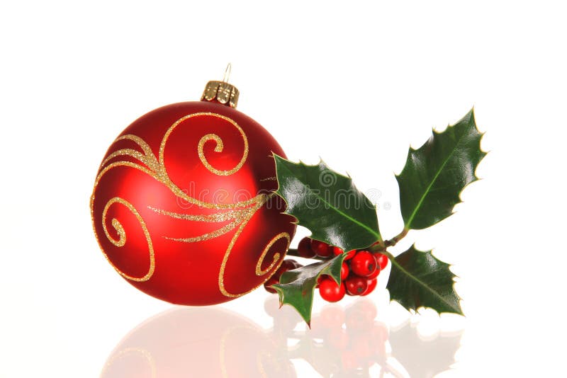 Christmas ball with holly branch royalty free stock photography Christmas ball with holly branch royalty free stock photography