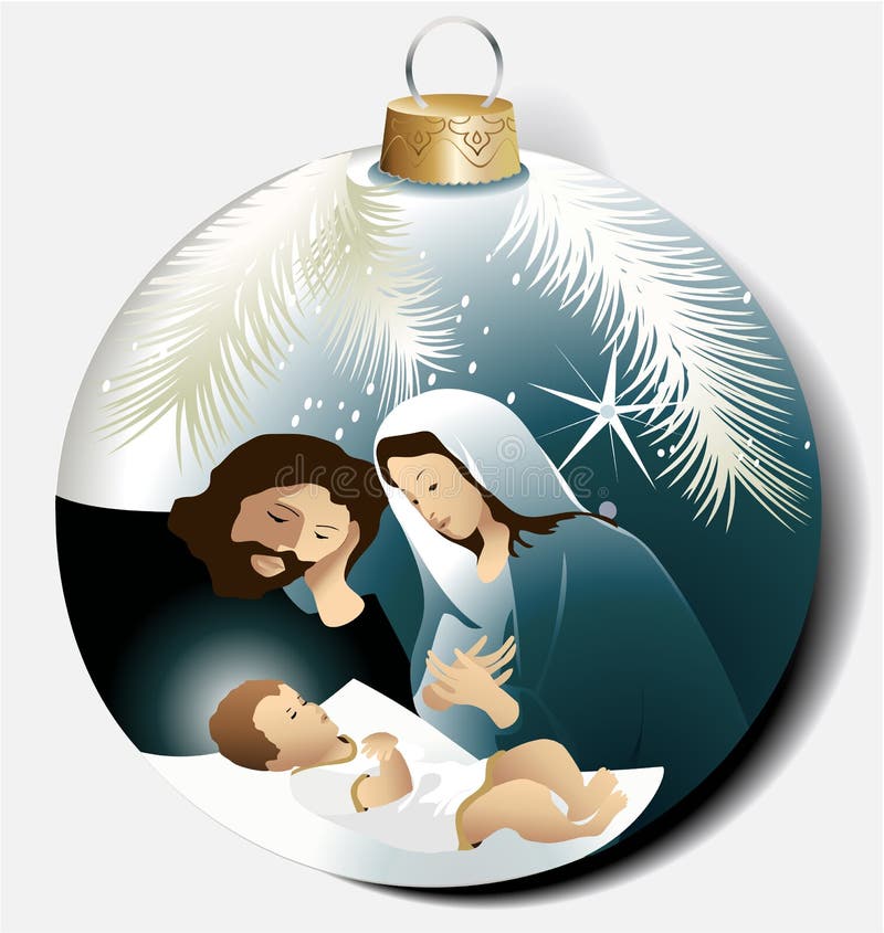 Blue Christmas ball with Holy Family