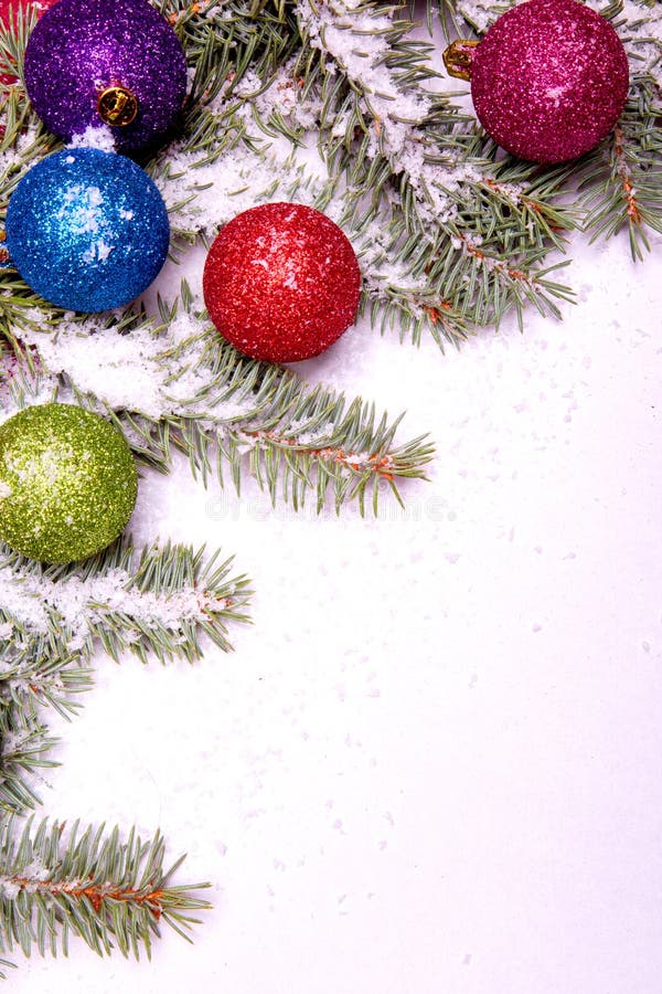 Colorful Christmas Ball Ornaments with Pine Tree Stock Photo Image of