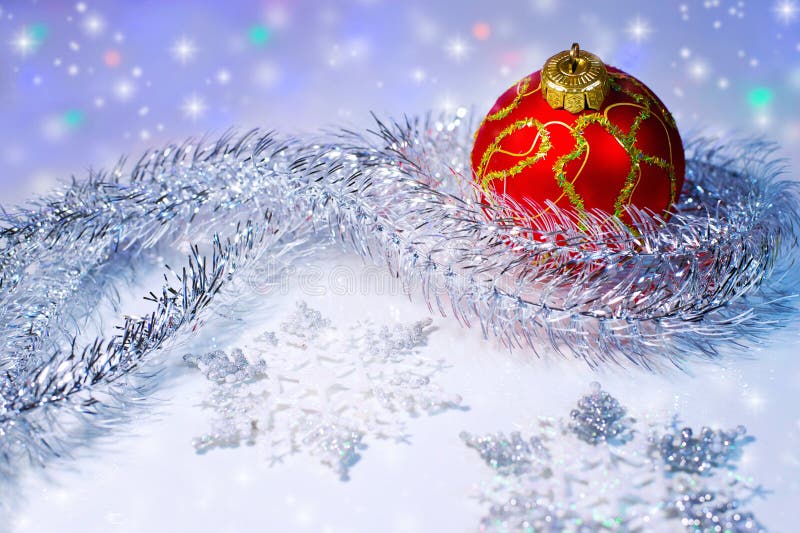 Christmas Ball, Tinsel and Snowflakes.Christmas Decorations. Stock ...