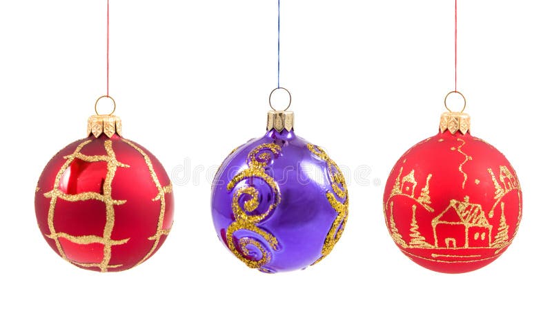 Purple Christmas Decorations Isolated on White Stock Photo - Image of ...