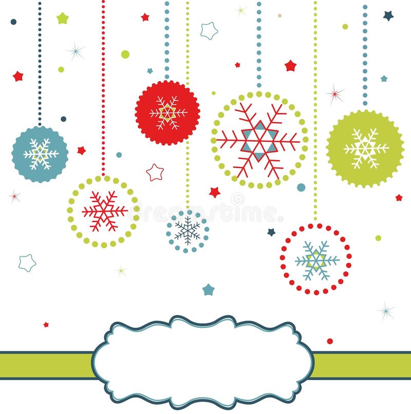 Christmas balls card with snowflakes