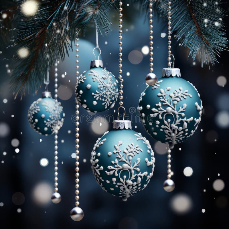 Christmas balls card template with silver Ornaments in Rich blue and silver colors illustration.