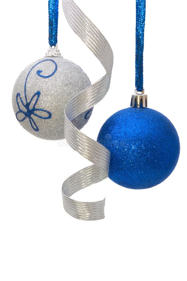 Christmas balls with curly silver ribbon