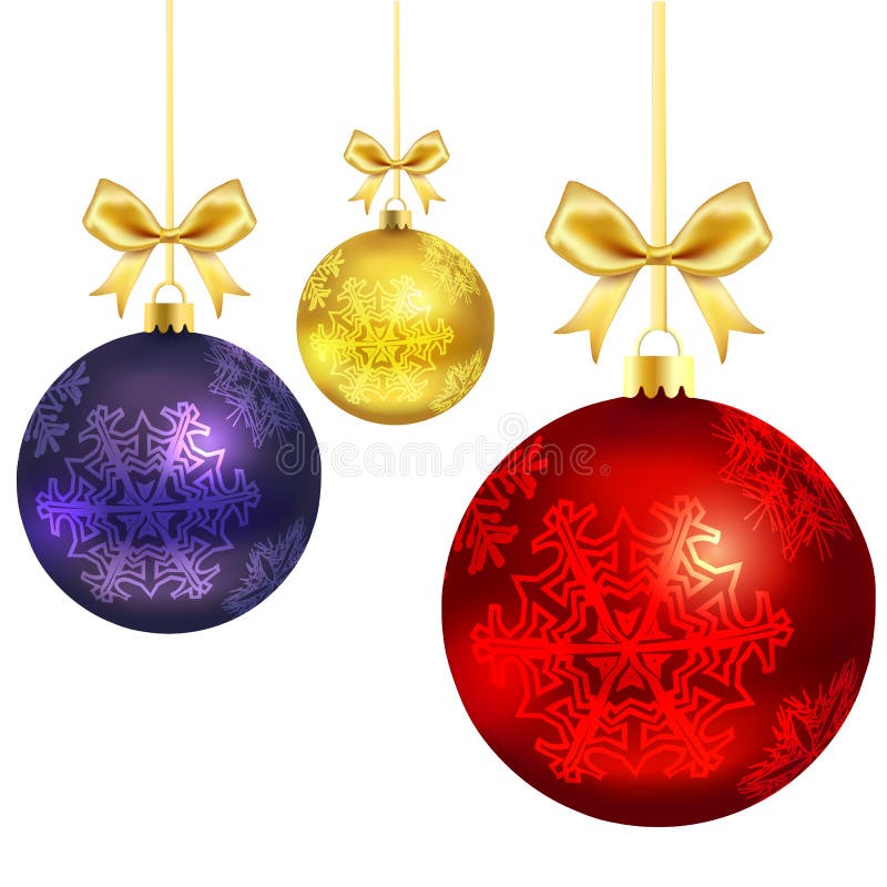 Christmas balls with gold ribbon and bows