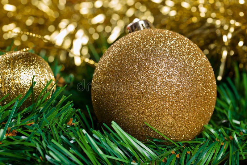 Christmas Balls with Green Fir-tree Branch Stock Image - Image of ...