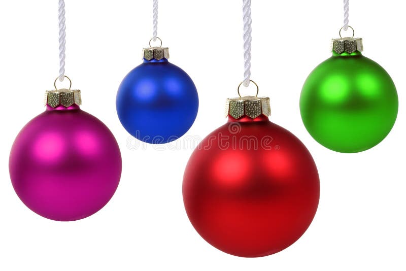 Christmas balls hanging isolated stock photos