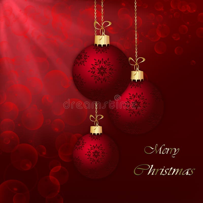 Christmas Balls on Red Abstract Background . Stock Illustration