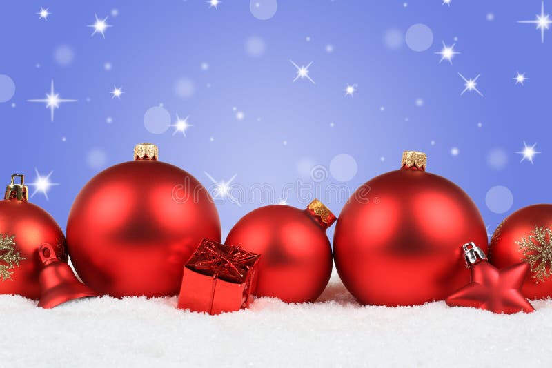 Christmas balls red decoration snow winter stars background copy royalty free stock images Christmas balls red decoration snow winter stars background copy royalty free stock images