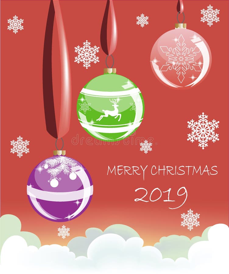 Christmas balls on ribbons with snowflakes on the background vector illustration Christmas balls on ribbons with snowflakes on the background vector illustration