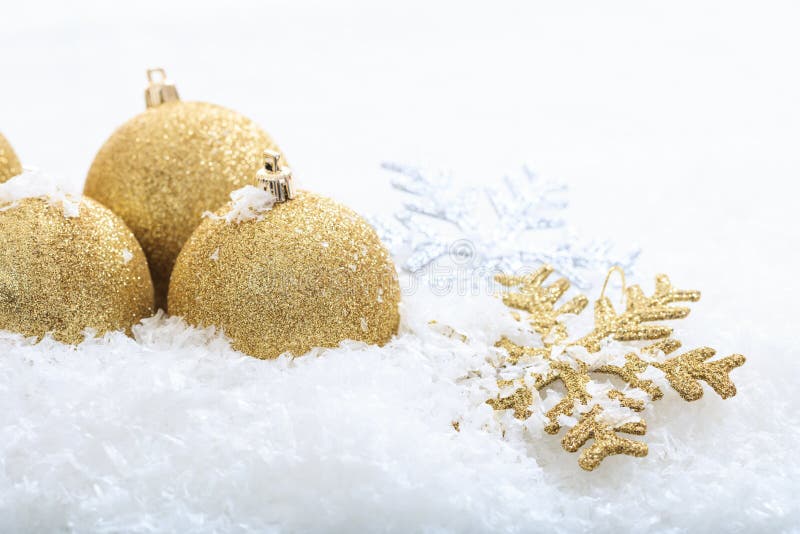 Christmas Balls and Snow on White Background Stock Image - Image of ...