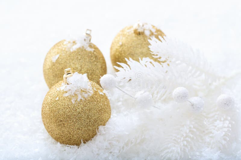 Christmas Balls and Snow on White Background Stock Image - Image of ...