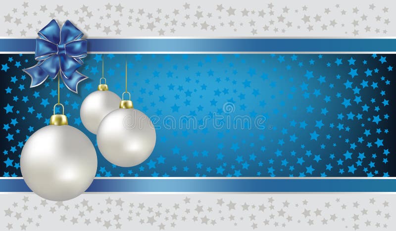 Christmas balls and stars blue background