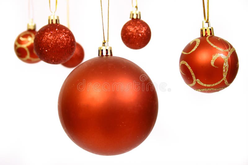 Christmas balls on a white bac