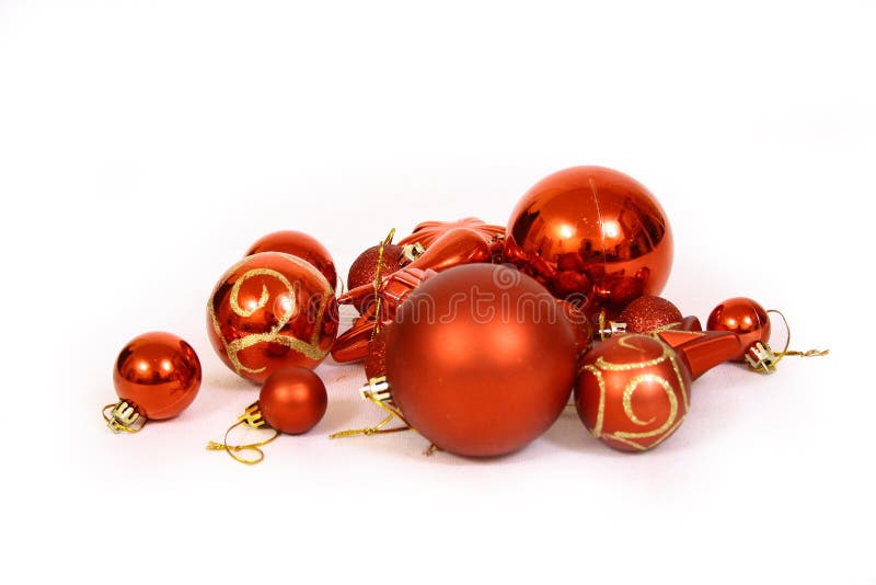 Christmas balls on a white bac