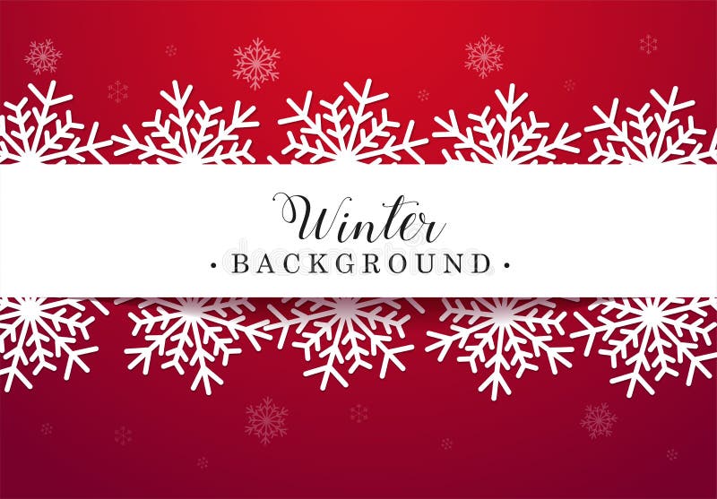 Christmas banner. Background winter design template with white snowflakes and red background