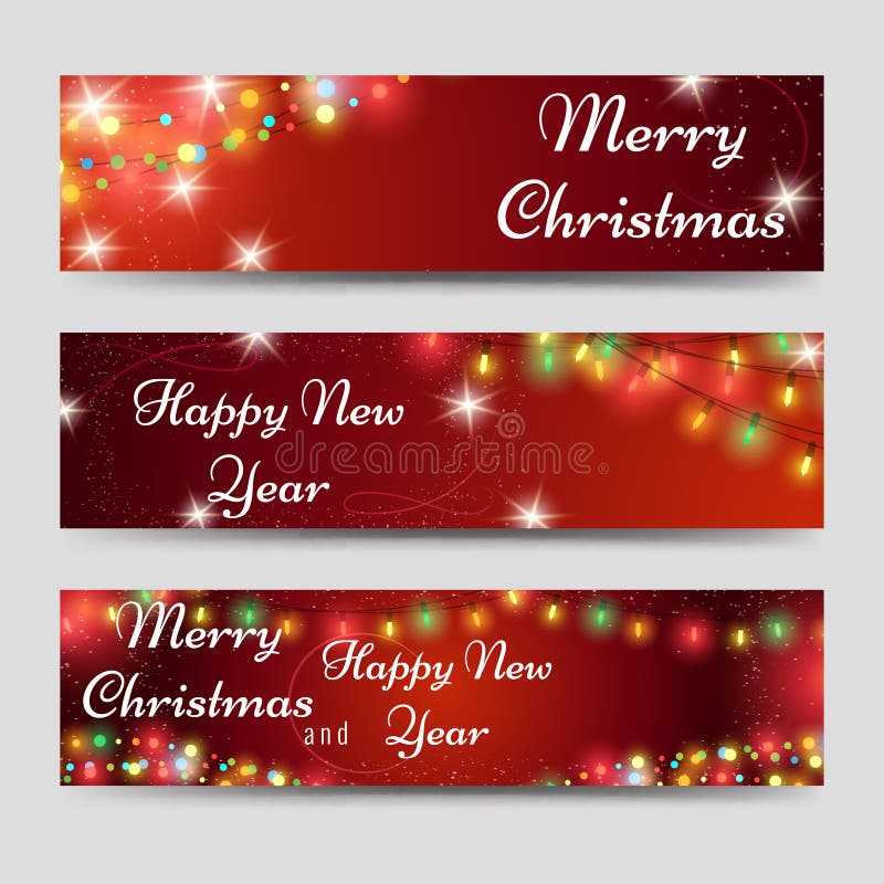 Christmas Banners with Garlands on Red Stock Vector Illustration of