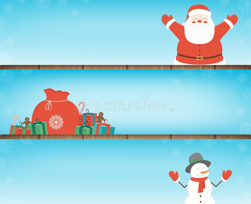 Christmas banners set with decoration elements. Santa Claus, Christmas Tree, Gift boxes and other christmas elements royalty free illustration Christmas banners set with decoration elements. Santa Claus, Christmas Tree, Gift boxes and other christmas elements royalty free illustration
