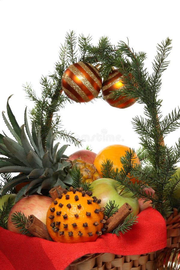 Christmas Basket with Fruit Stock Photo Image of xmas, holiday 10116262