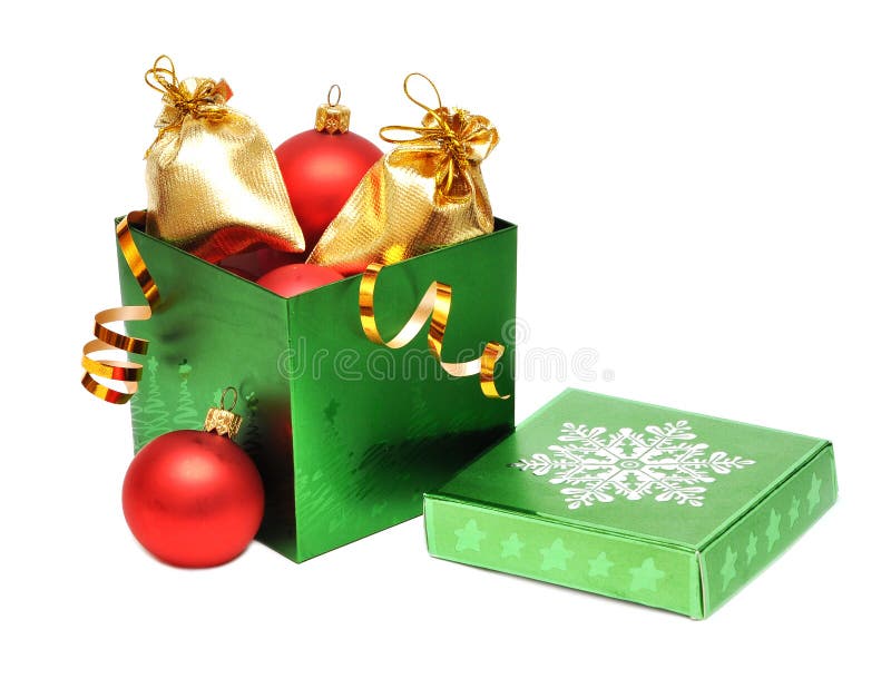 Christmas baubles in gift box