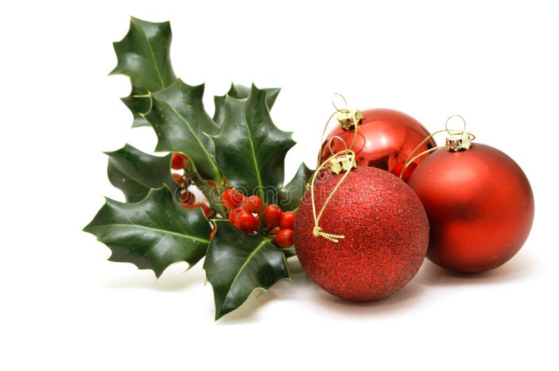 Christmas baubles with holly royalty free stock photo Christmas baubles with holly royalty free stock photo