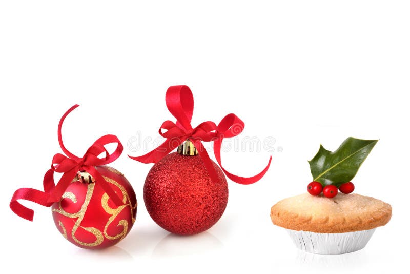 Christmas Baubles and Mince Pie royalty free stock image Christmas Baubles and Mince Pie royalty free stock image