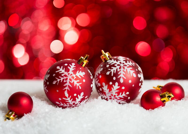 Christmas Baubles on Red Background with Sparkles Stock Photo - Image ...