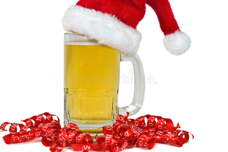 Santa hat on beer mug stock image. Image of ball, bubble 22701867