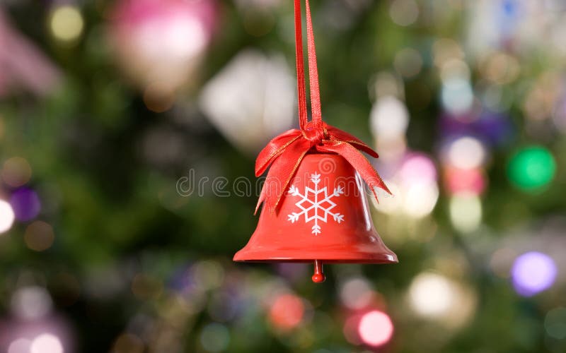 Christmas bell with tree and lights on background 2. Christmas bell with tree and lights on background 2