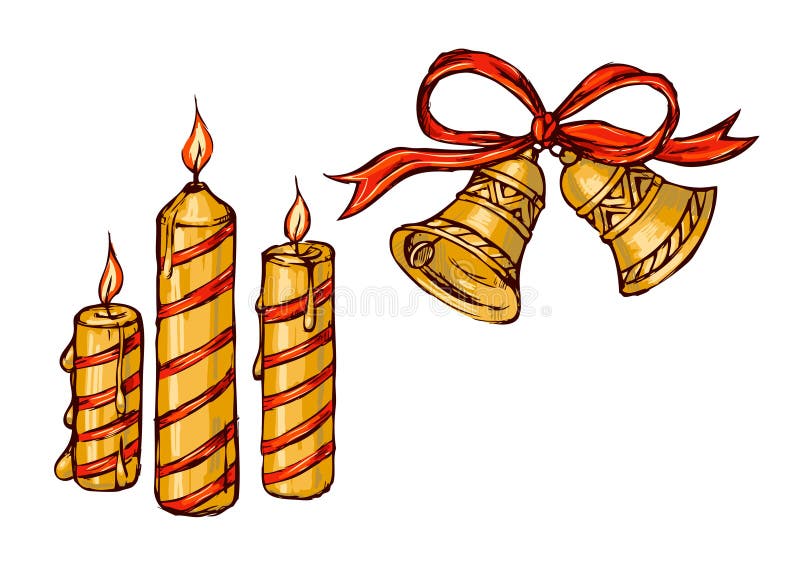 Christmas Bells and Candles Stock Illustration Illustration of