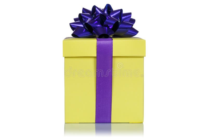 Christmas birthday gift present wedding yellow box isolated on white background royalty free stock photo