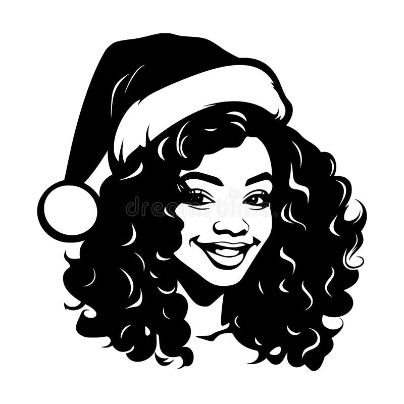 Christmas black woman in santa hat.