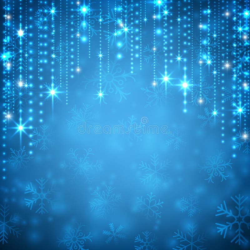 Blue Abstract Background White Christmas Lights Stock Illustrations