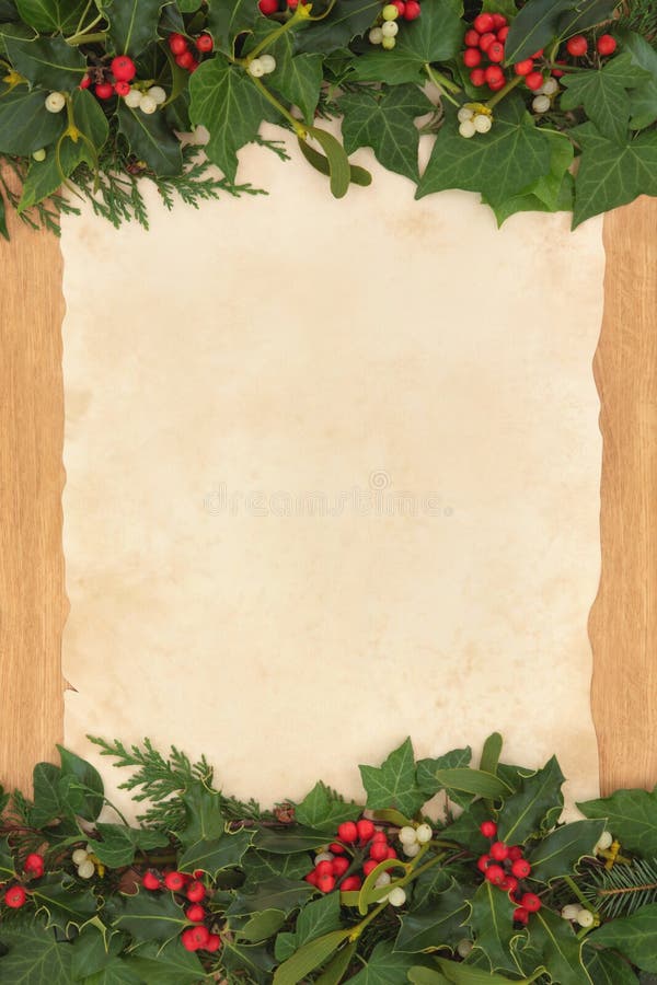 https://thumbs.dreamstime.com/b/christmas-border-background-holly-ivy-mistletoe-old-parchment-paper-over-oak-33583165.jpg