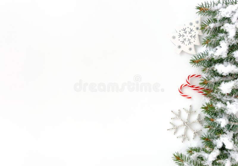 Christmas Border with Snow Covered Red Berries and Fir Stock Image ...