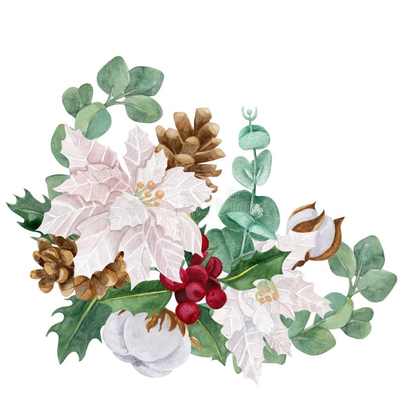 Christmas Botanical Border Watercolor Illustration Stock Illustration ...