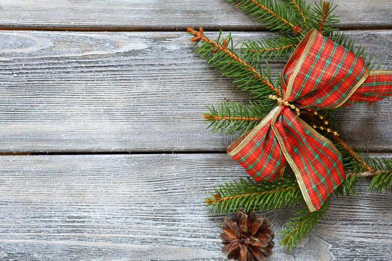 Christmas Bow and Spruce Branch Stock Photo Image of wood, card 45075406