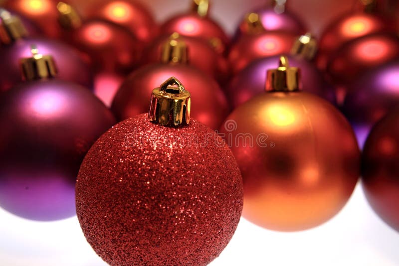 Red Christmas Bulbs and Star in White Snow Border Stock Photo Image