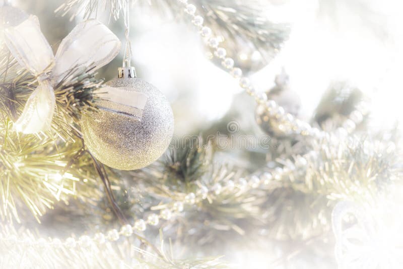 Christmas bulbs and tree stock photo. Image of glitter 131958046